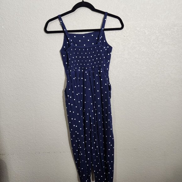Old Navy Navy Blue Polka Dot Jumpsuit XS Adjustable Straps Smocked Back Pocketed - Picture 4 of 15